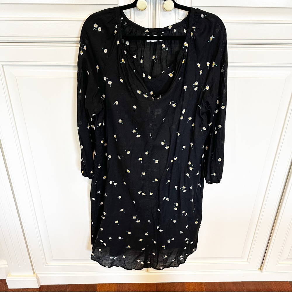 Velvet Graham Spencer Women’s Black Cotton 3/4 Sleeve Daisy Floral Midi Dress XL